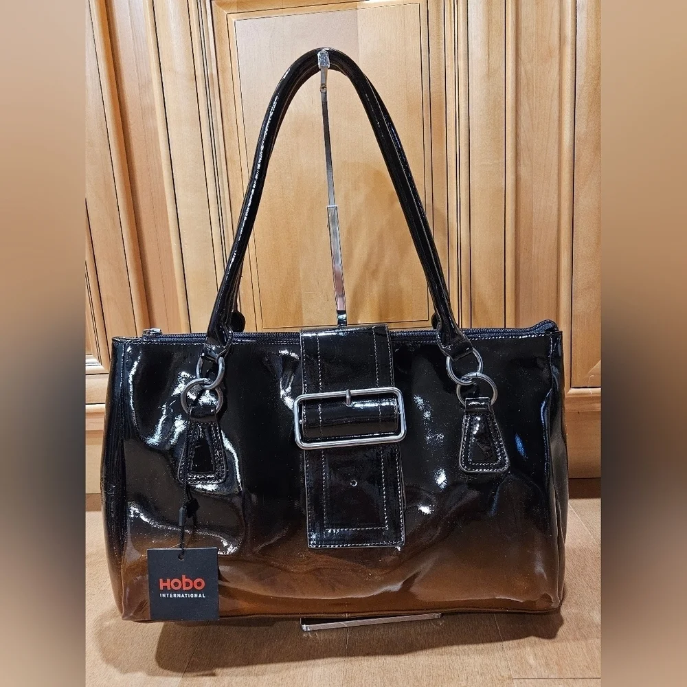 HOBO Int'l Clutch Satchel Purse Bag OMBRE Chocolate Brown Patent Leather NWT